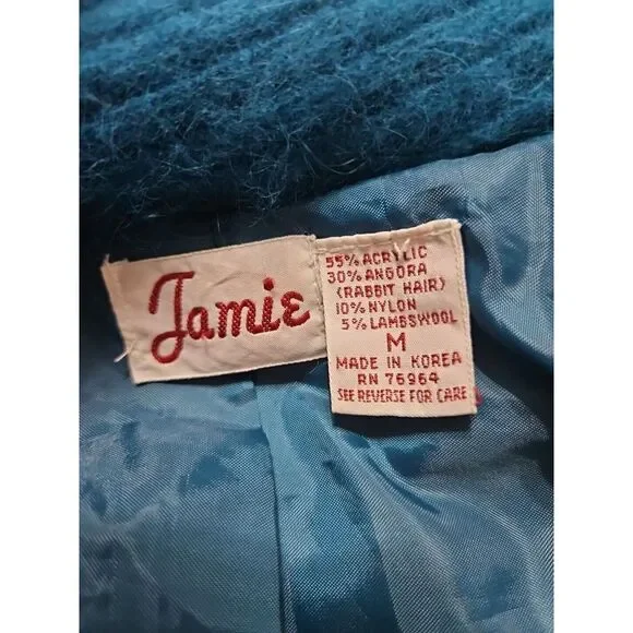 Jamie Teal Blue Angora Open-Front Long-sleeve Cardigan/Sweater Medium - Picture 11 of 16